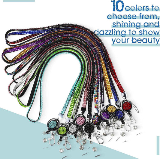 Rhinestone Glitter Retractable Necklace Badge Reel Lanyard 10 Colors - TTpen