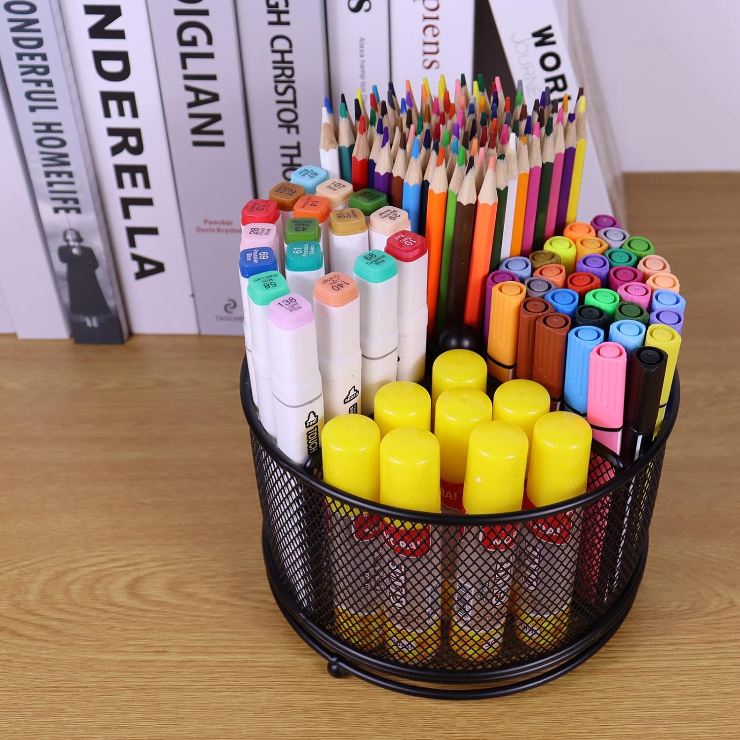 Mesh Rotating Desk Organizer Pen Pencil Holder 4 Compartments