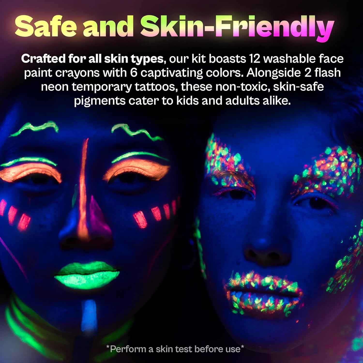 12 Color Neon Glow In The Dark UV Paint Crayons & Face Paint Kit - TTpen