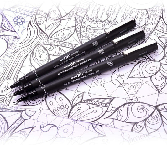 Uni Pin Technical Fineliner Drawing Pens 6 Tip Sizes,Black Ink