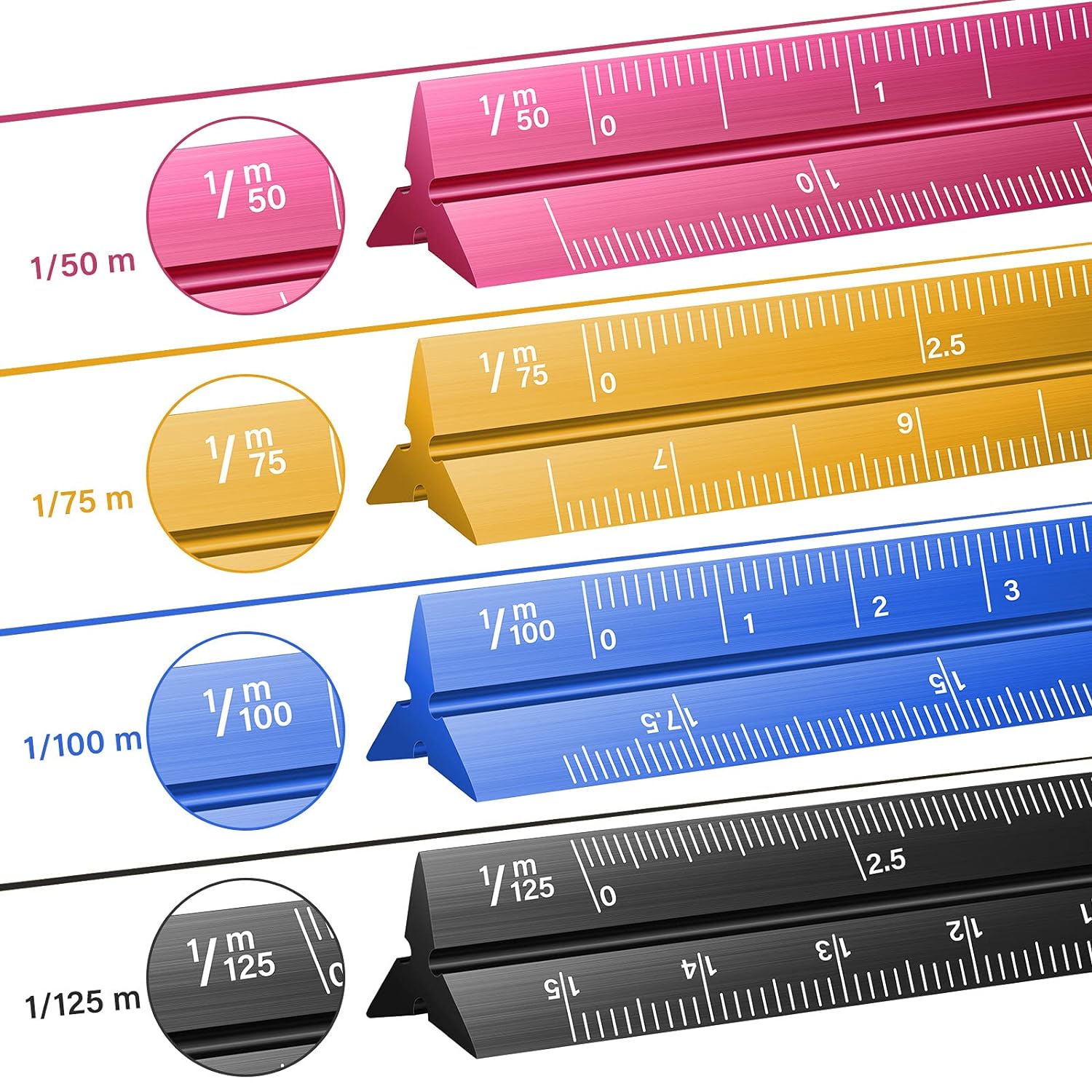 4 Colors Pocket Architectural Scale Rulers 6 Inch