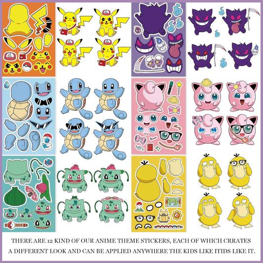 12 Sheets Pokemon Anime Stickers Kids DIY