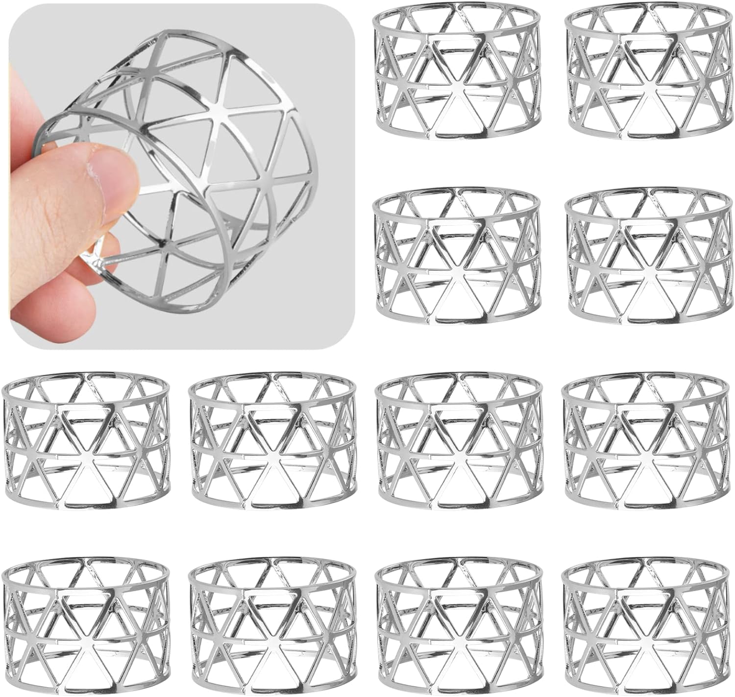 12pcs Silver/Gold Napkin Rings for Dining,Anniversary,Birthday,Party Sliver