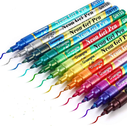Guangna Neon Gel Pen Glitter Double Color Metallic Marker-12 Colors - TTpen