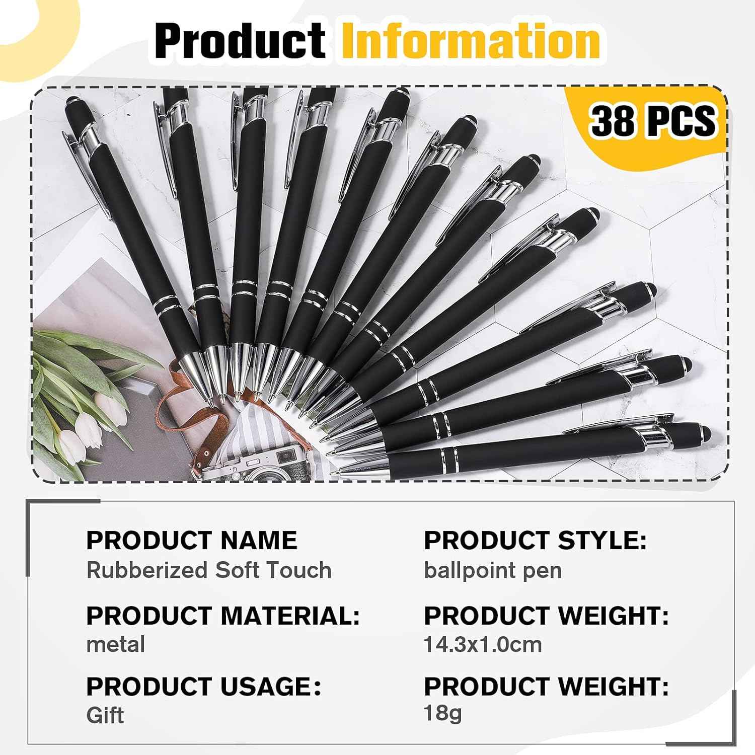 38Pcs Rubberized Ballpoint Pen with Stylus Tip for Touch Screen Devices - TTpen