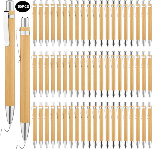 150Pcs Bamboo Ballpoint Pens Wooden Retractable Ballpoint Pen Bamboo Black Ink 1mm Pen Wood Sustainable Pens for Men Women Employee Writing Signature Journaling Home Office School