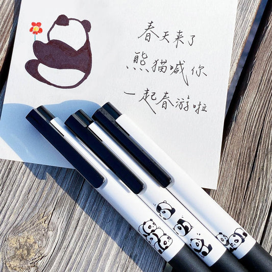 Kaco K7 Gel Ink Pens Cute Panda Black Ink 0.5mm Fine Point 3 Pack