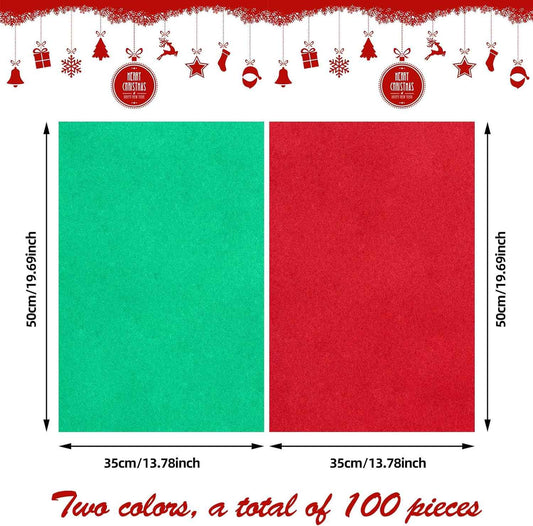 100 Sheets Tissue Wrapping Paper for DIY Crafts 35x50cm Red Green - TTpen