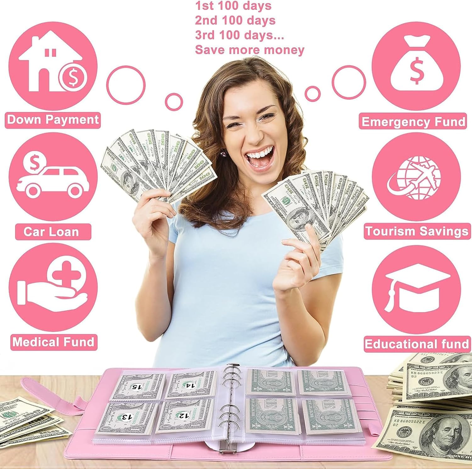 100 Day Challenge A5 Money Saving Budget Binder Pink