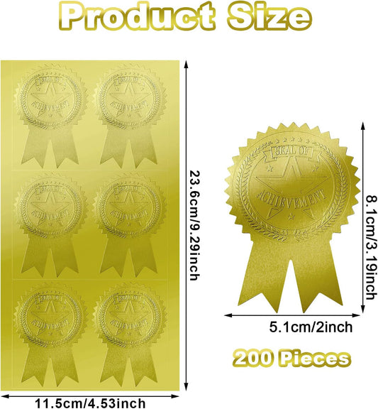 200Pcs Ribbon Embossed Seal and Gold Foil Certificate Stickers