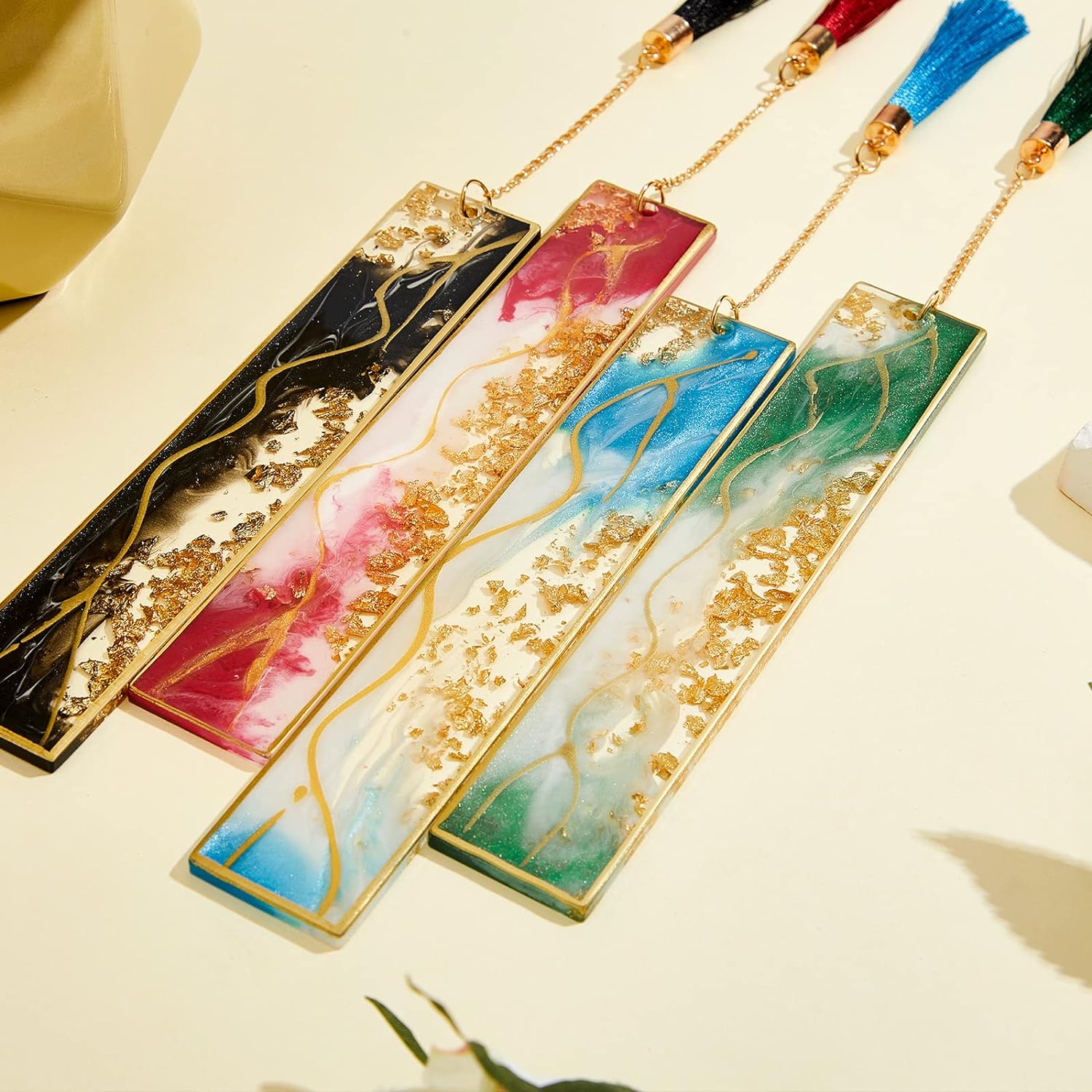 4Pcs Handmade Resin Bookmarks with Tassels