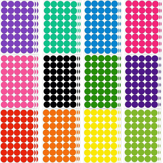 1440PCS 12 Colored Dot Stickers Labels 19mm