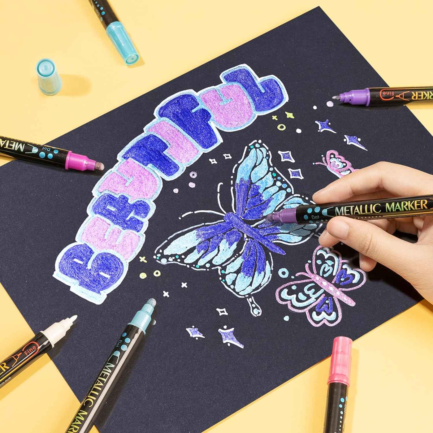 Guangna 24 Colors Metallic Paint Twin Marker Pens with Dot and Fine Tip - TTpen