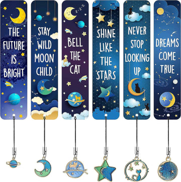 12Pcs Cat Moon Star Space Bookmarks with Metal Charms - TTpen