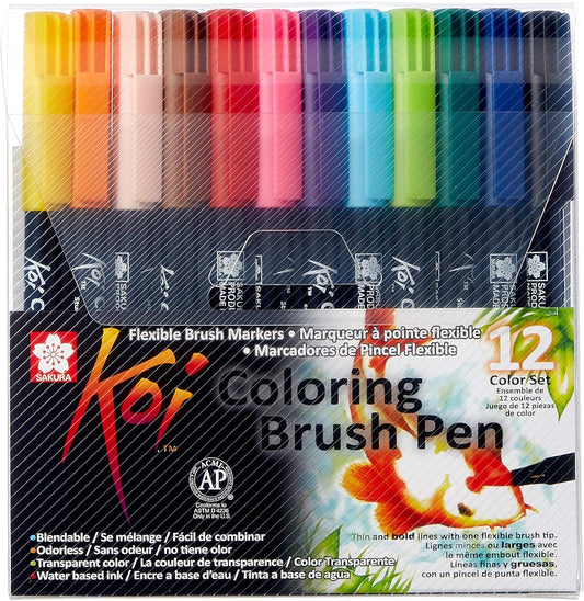 SAKURA Koi Colouring Brush Pen Set - Pack of 12 Pens