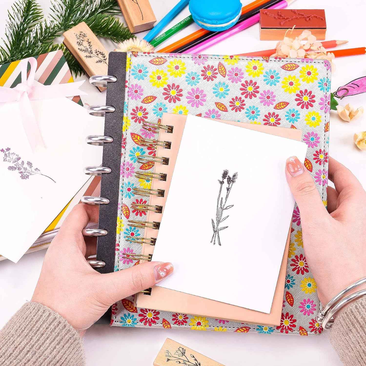 8pcs Vintage Plant Flower Decorative Rubber Wood Stamps for Crafting - TTpen