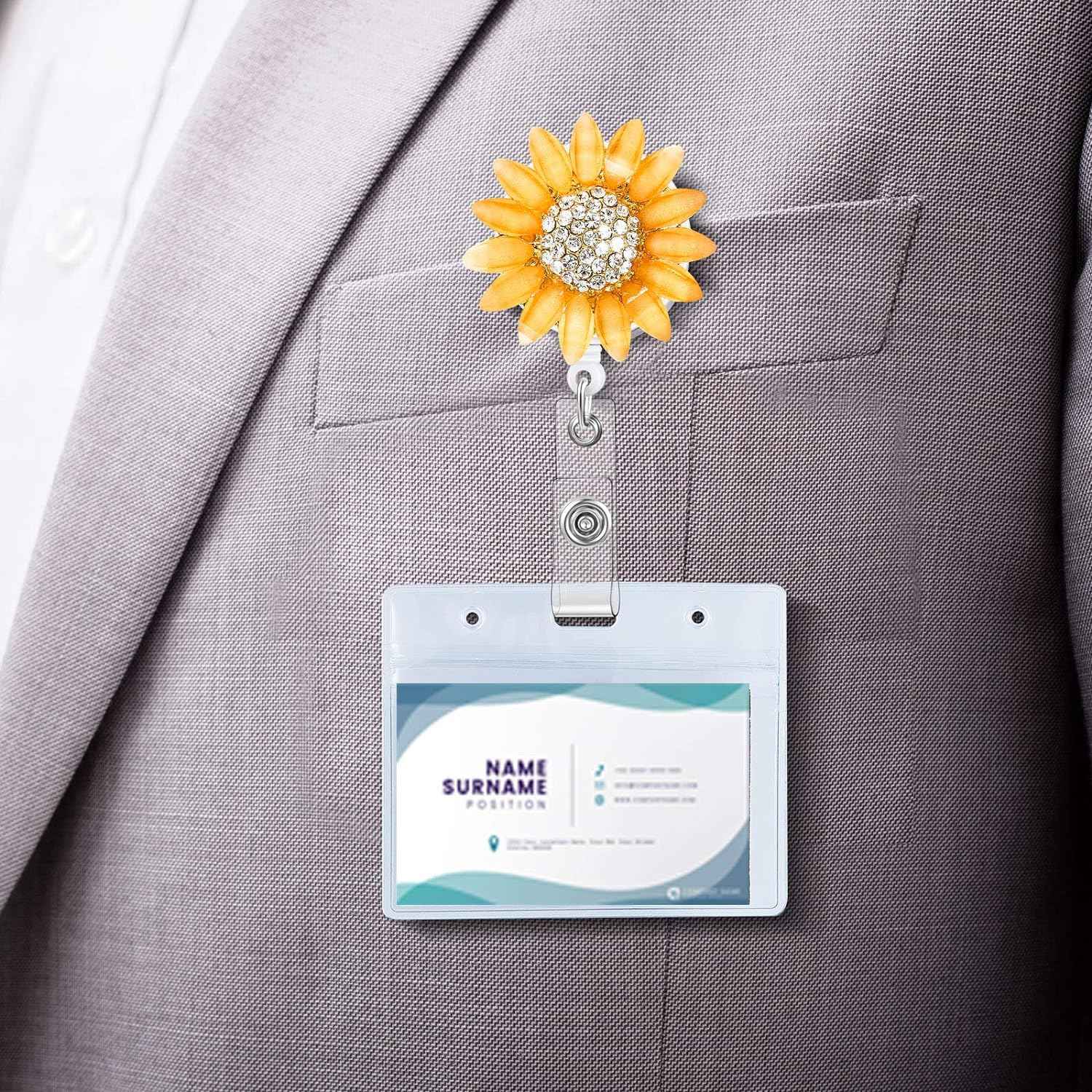 Retractable Sunflower Badge Reel Holder with Alligator Clip 2 Pack - TTpen