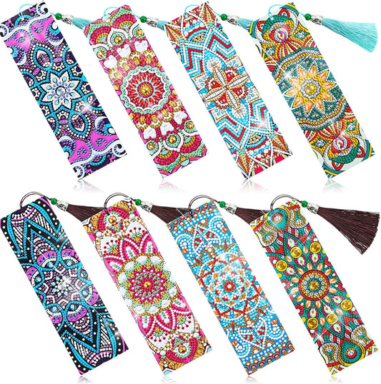 8 Pieces 5D Diamond Painting Bookmarks Floral Rhinestone with Tassels