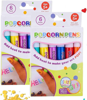 Two six-color sets of DIY bubble popcorn drawing pens for heat-activated puffy craft art