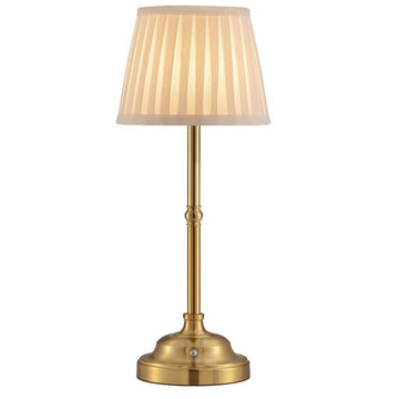Portable Cordless Table Lamp Fabric Shade Rechargeable Desk Lamp Gold