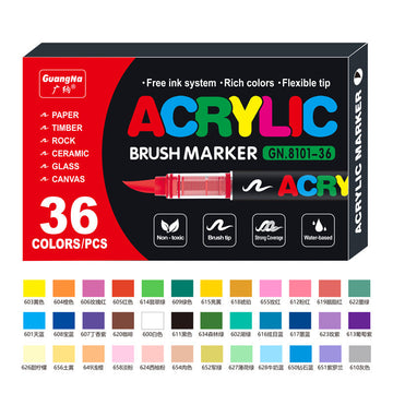 GuangNa GN8101 Soft Brush Acrylic Marker Set 36 Colors