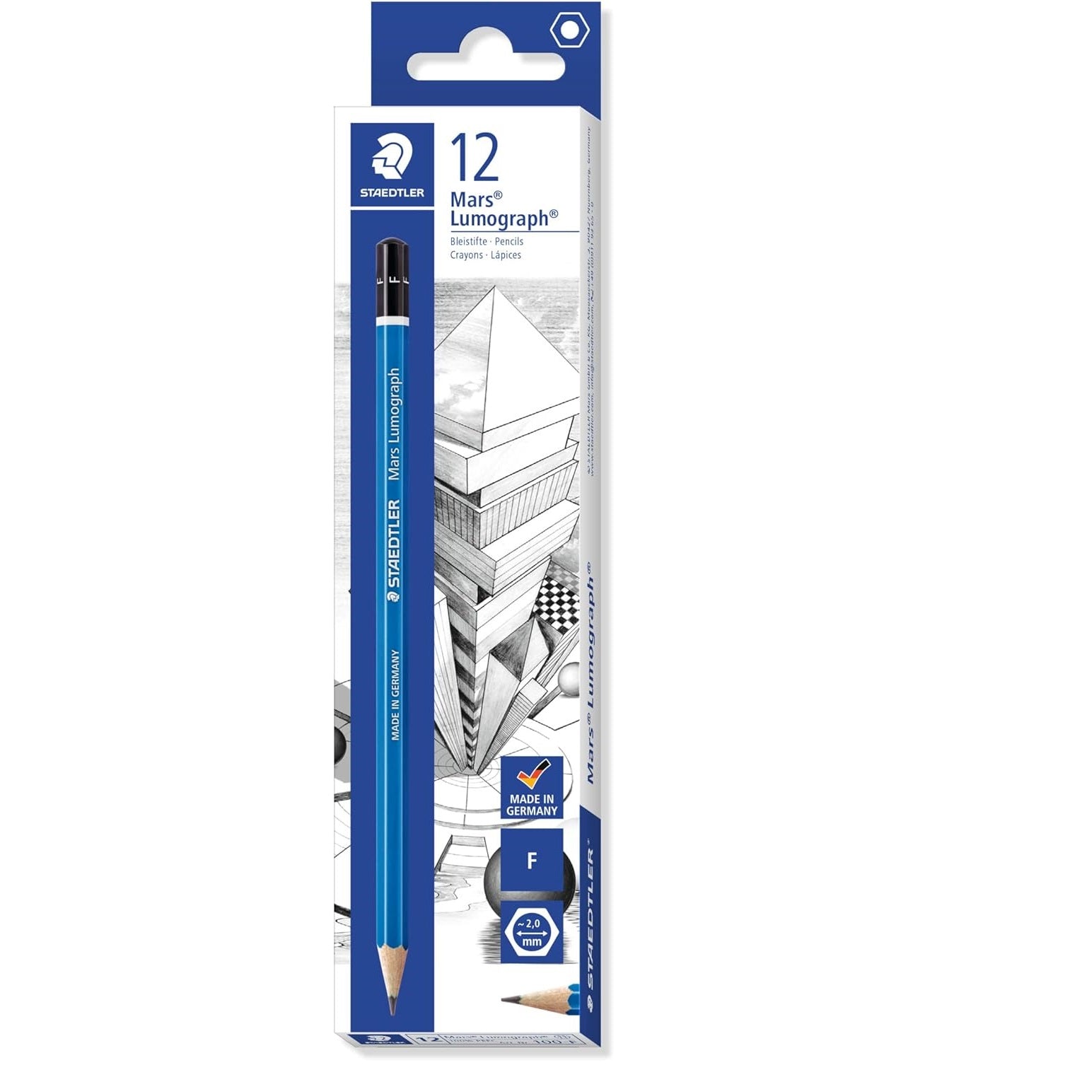 Staedtler Mars Lumograph 2B Graphite Art Drawing Pencil, Medium Soft, Break-Resistant Bonded Lead, 12 Pack, 100-2B (100-2B VE), image size:1506x1506