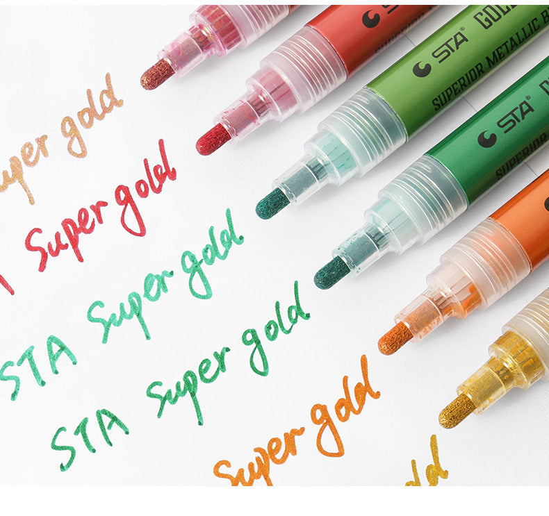 STA 8 Color Golden Shine Marker,Superior Metallic Brilliance 2mm Tip