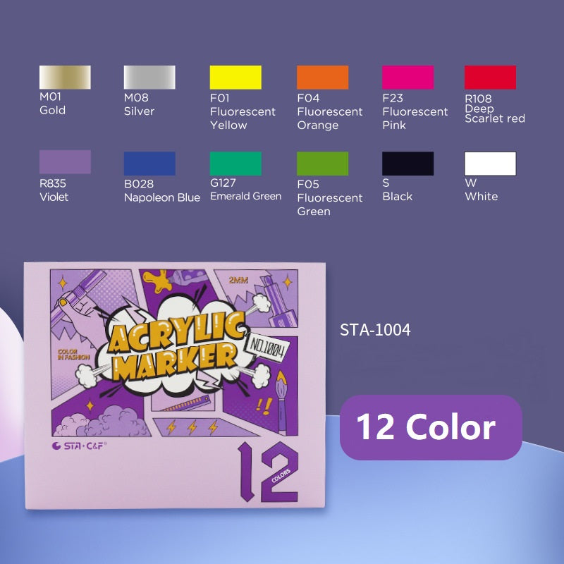 STA 12 Color Acrylic Paint Permanent Marker 2mm Tip