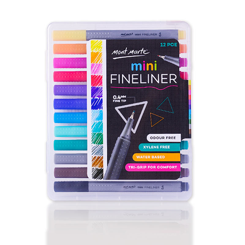 Mont Marte Mini Fineliner 12pcs Set,Tri Grip,Odour Free