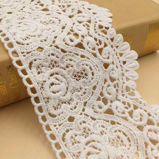 9.5cm White Cotton Geometric Embroidered Lace Trim – 5 Yards