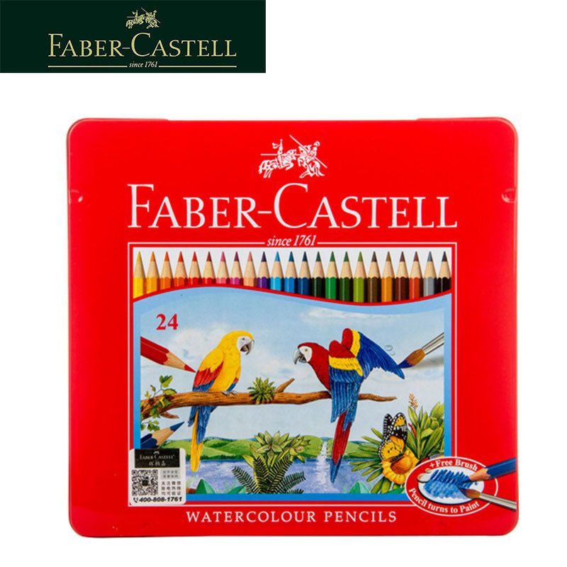 Faber-Castell 24 Watercolor Pencils with Brush Tin Case