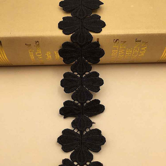 4.3cm Milk Fiber Water-Soluble Floral Embroidered Lace Trim – 10 Yards Black