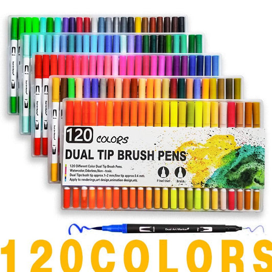 100/120/132 Colors Dual Tip Brush Art Marker Pens