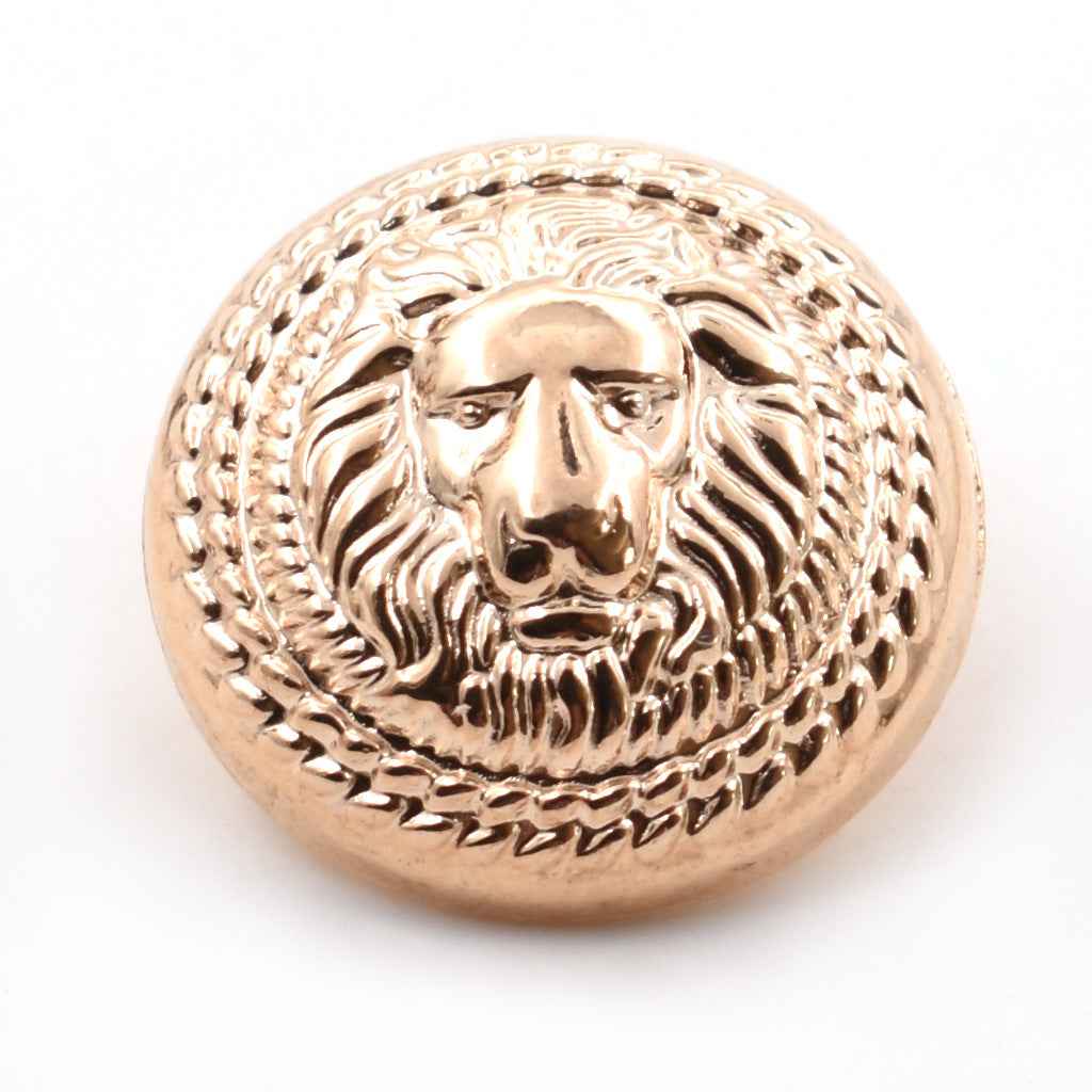 Antique gold lion head shank button face, raised mane and beard detailing