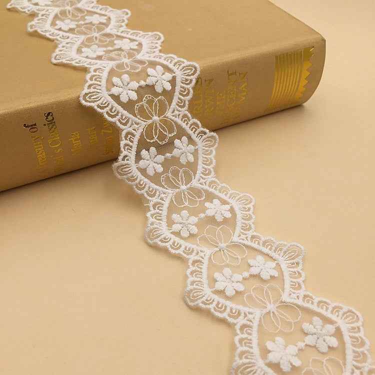 White mesh cotton lace trim with heart-shaped floral panels; Style #2