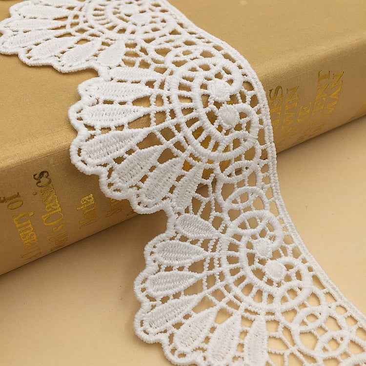 White wave embroidery lace trim, openwork net pattern with scalloped edge