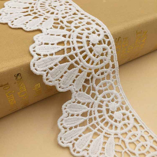 6cm White Black Milk Silk Wave Embroidery Lace Trim – 10 Yards