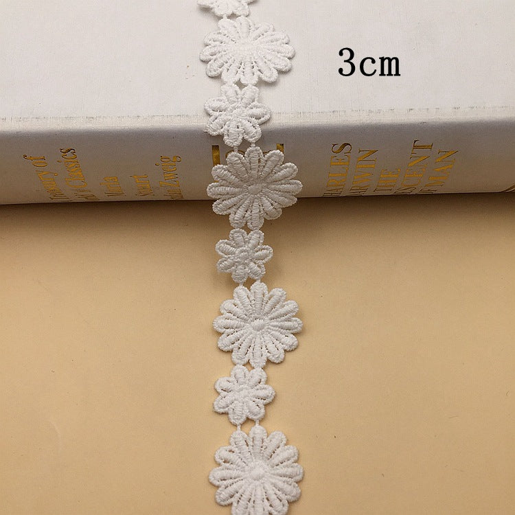 White cotton floral embroidered lace trim, burst flower motifs, 3cm width