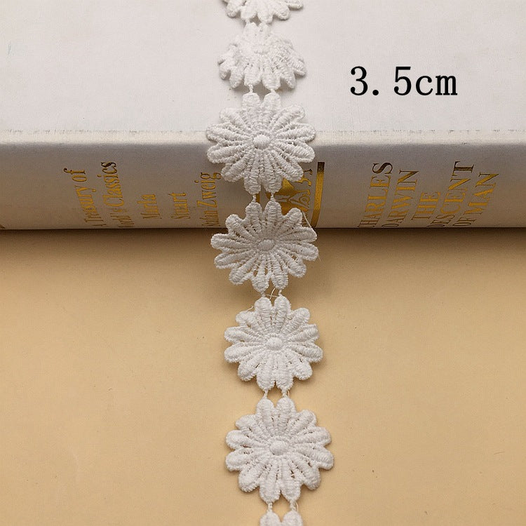 White cotton floral embroidered lace trim, fluffy daisy clusters, 3.5cm width