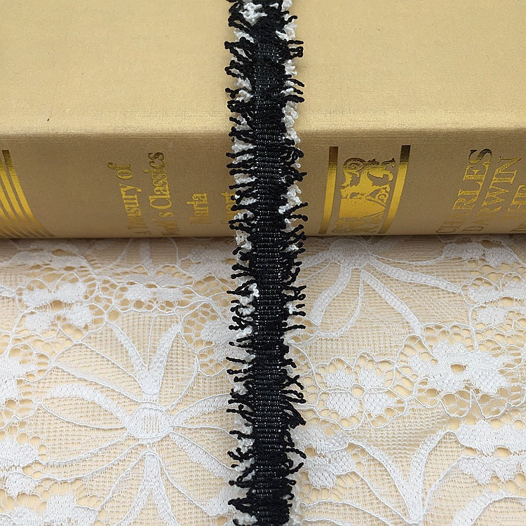 1.5cm metallic fringe trim, black fringe with silver metallic strands