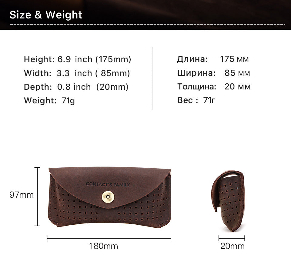Vintage Leather Glasses Case – Slim Flip-Top Eyewear Storage Sleeve