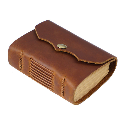 Vintage Full Grain Leather Pocket Journal 320-Page Mini Notebook Light Brown