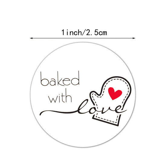 1000pcs Baked with Love Stickers,Round 1 Inch White and Brown Labels