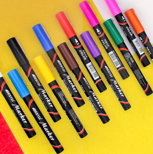 BESTDI Paint Pens 12 Färg Permanent Akryl Markers