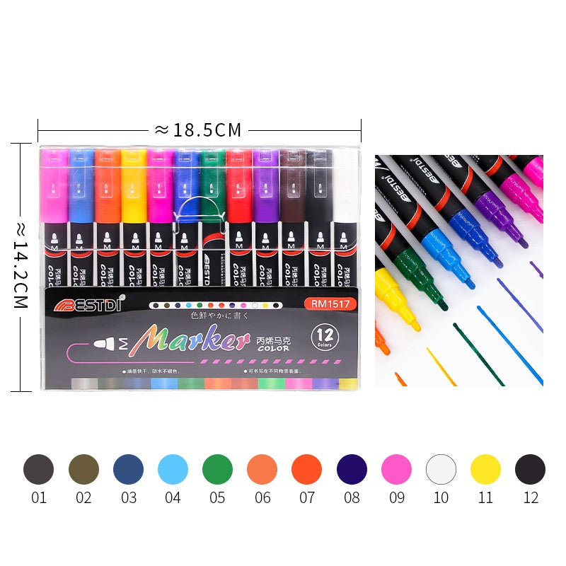 BESTDI Paint Pens 12 Color Permanent Acrylic Markers