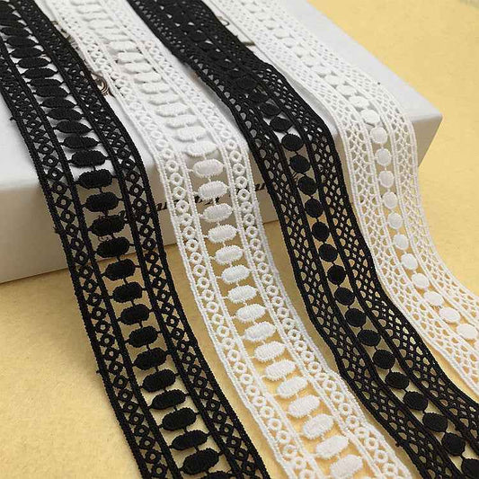 4cm Black White Milk Fiber Embroidered Lace Trim 15 Yards