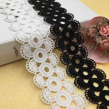 5.5cm water-soluble milk-silk lace trim, white & black floral circle pattern