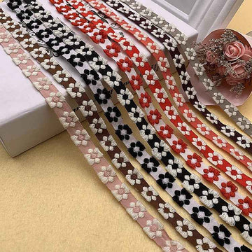 1,5 cm Jacquard-Spitzenband mit Blütenmuster, mehrere Farben (dunkel, rot, beige)