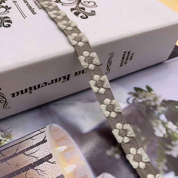 1,5 cm Jacquard-Spitzenborte, dunkelgrau mit beigem Muster, Bordüre am Band