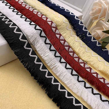 3CM wide wavy fringe lace trim in black, white, red, dark blue, and yellow (10 yards)